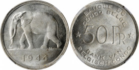 BELGIAN CONGO. 50 Francs, 1944. NGC MS-63.

KM-27. A crisply struck coin with flashy luster and a fine dusting of almond tone.