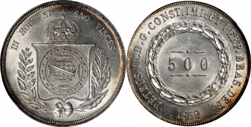 BRAZIL. 500 Reis, 1859. Rio de Janeiro Mint. Pedro II. PCGS MS-63.

KM-464; LD...