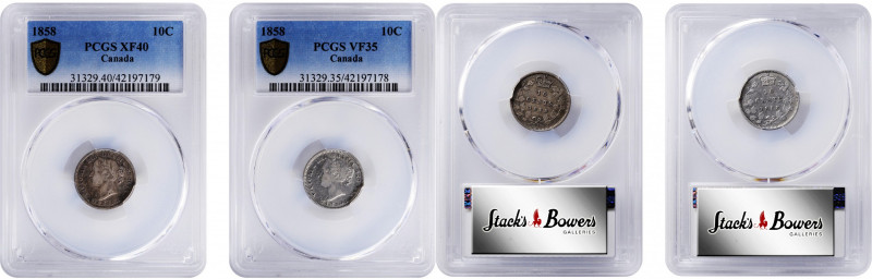 CANADA. Duo of 10 Cents (2 Pieces), 1858. London Mint. Victoria. Both PCGS Certi...