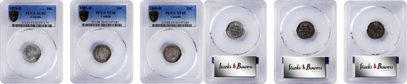 CANADA. Trio of 10 Cents (3 Pieces), 1874-90. Heaton Mint. Victoria. All PCGS Ce...