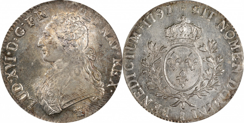 FRANCE. Ecu, 1791-I. Limoges Mint. Louis XVI PCGS MS-63.

Dav-1333; KM-564.7; ...