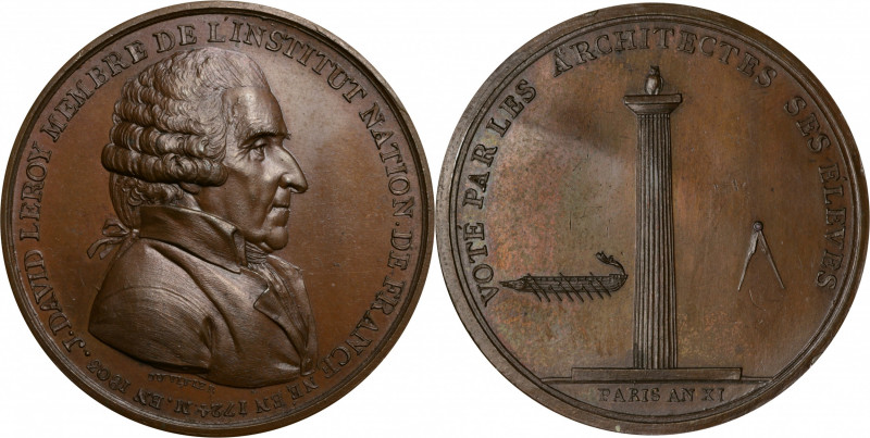 FRANCE. Julien-David Le Roy Bronze Medal, L'An 11 (1802/3). Paris Mint. GEM UNCI...