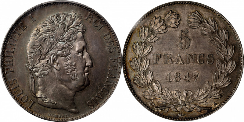 FRANCE. 5 Francs, 1847-A. Paris Mint. Louis Philippe I. PCGS MS-63.

KM-749.1;...