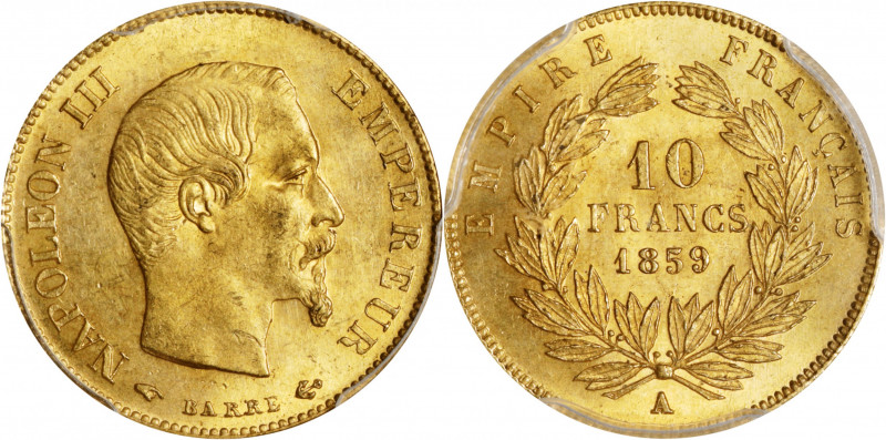 FRANCE. 10 Francs, 1859-A. Paris Mint. Napoleon III. PCGS MS-64.

Fr-576a; KM-...