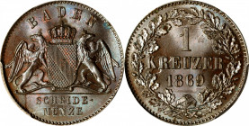 GERMANY. Baden. Kreuzer, 1869. Friedrich I. PCGS MS-65 Brown.

KM-242; J-81. A stunning Gem example of the type, with blazing cartwheel luster and s...