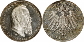 GERMANY. Bavaria. 5 Mark, 1911-D. Munich Mint. Luitpold as Prince Regent. PCGS PROOF-65 Cameo.

KM-999; J-50. Struck to commemorate the 90th birthda...