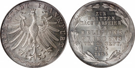 GERMANY. Frankfurt. 2 Gulden, 1855. Free City. PCGS MS-66.

Dav-647; KM-353; J-49. Dripping with brilliance, this Gem is fully lustrous with razor s...