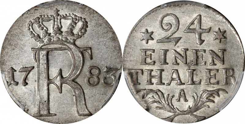 GERMANY. Prussia. 1/24 Taler, 1783-A. Friedrich II. PCGS MS-63.

KM-296. An at...