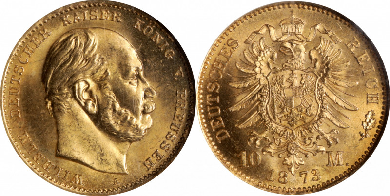 GERMANY. Prussia. 10 Mark, 1873-A. Berlin Mint. Wilhelm I. NGC MS-66.

Fr-3819...