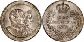 GERMANY. Saxony. 2 Talers, 1872-B. Dresden Mint. Johann. NGC MS-65.

Dav-899; KM-123.1; J-133. Lettered edge variety. A handsome Gem quality double ...