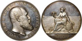 GERMANY. Wurttemberg. Wilhelm II/Agriculture Merit Silver Medal, ND (1891-1918). UNCIRCULATED Details.

Diameter: 65mm; Weight: 146 gms. Obverse: Bu...