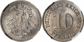 GERMANY. Empire. 10 Pfennig, 1876-C. Frankfurt Mint. Wilhelm I. NGC MS-65.

KM-4. A lustrous Gem with a light dusting of almond tone.