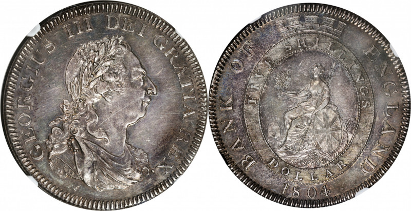 GREAT BRITAIN. 5 Shillings, 1804. Soho (Birmingham) Mint. George III. NGC AU-58....