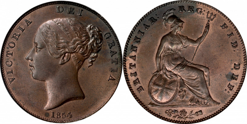 GREAT BRITAIN. Penny, 1854. London Mint. Victoria. PCGS MS-64 Brown.

S-3948; ...