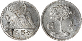 GUATEMALA. 1/4 Real, 1837-G. Nueva Guatemala Mint. PCGS MS-65.

KM-1. An engaging little minor with tons of character. Mostly steel gray in color wi...