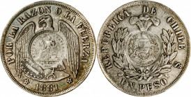 GUATEMALA. Peso, 1894. PCGS AU-50.

KM-216. 1/2 Real Counterstamp on 1881-So Chile Peso. The counterstamp is graded AU Details, it is very well mark...