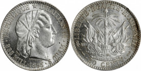 HAITI. 20 Centimes, 1895-(A). Paris Mint. PCGS MS-63.

KM-45. A bright and crisply detailed silver minor, with pleasing luster and a splash of perip...