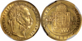 HUNGARY. Mint Error -- Reverse Lamination -- 20 Franc (8 Forint), 1883-KB. Kremnica Mint. Franz Joseph I. NGC AU-55.

Fr-243; KM-467. The lamination...