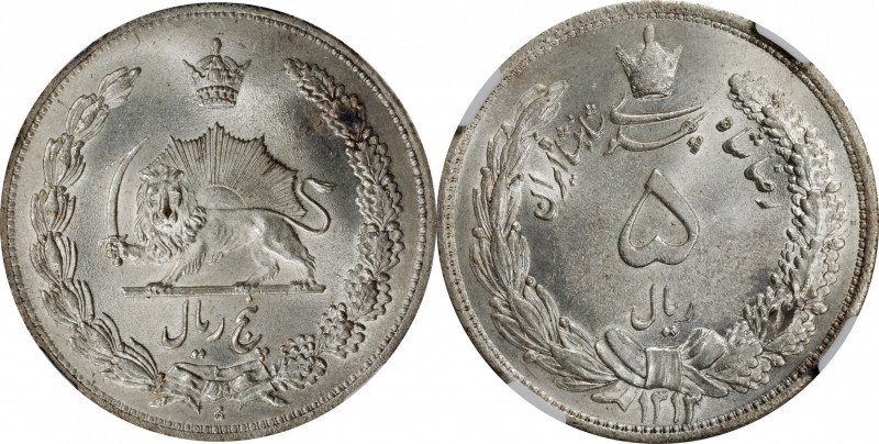 IRAN. 5 Rials, SH 1313 (1934). Reza Shah. NGC MS-64.

KM-1131. A boldly struck...