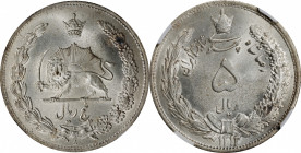 IRAN. 5 Rials, SH 1313 (1934). Reza Shah. NGC MS-64.

KM-1131. A boldly struck and frosty near-Gem, with very light toning and some surface roughnes...