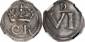 IRELAND. 6 Pence, ND (1643-44). Charles I. NGC AU-50.

S-6547; KM-59. Weight: 2.80 gms. Ormonde Money. Lord Justice's coinage from the Great Rebelli...