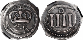 IRELAND. 4 Pence, ND (1643-44). Charles I. NGC EF-45.

S-6548; KM-58. Weight: 1.86 gms. Ormonde Money. Lord Justice's coinage from the Great Rebelli...