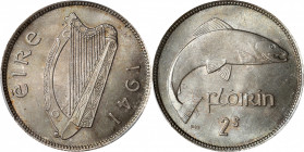 IRELAND. Florin, 1941. PCGS MS-65.

S-6634; KM-15. A crisply struck and fully lustrous example of this elegant, simple design type, with a subtle bu...