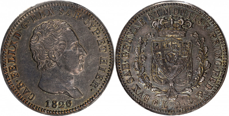 ITALY. Sardinia. 2 Lire, 1826-P. Genoa Mint. Carlo Felice. PCGS Genuine--Residue...