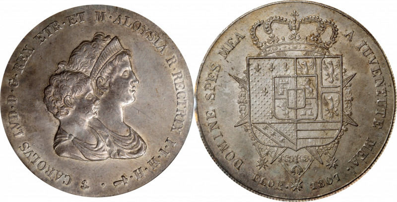 ITALY. Tuscany. 10 Lire, 1807. Carlo Ludovico with Maria Luisa as Regent. PCGS A...