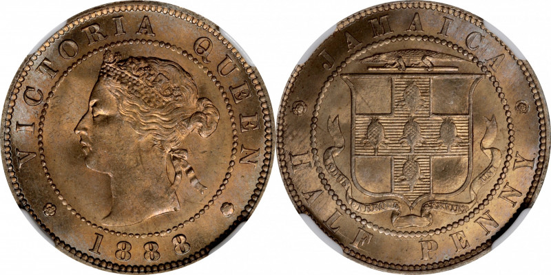 JAMAICA. 1/2 Penny, 1888. Victoria. NGC MS-66.

KM-16. A bright, boldly struck...