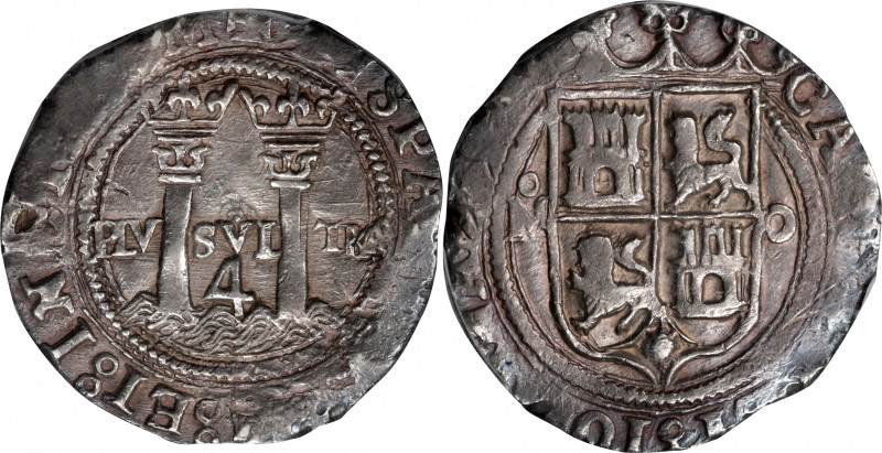 MEXICO. Cob 4 Reales, ND (1542-55)-Mo O. Mexico City Mint. Carlos and Johanna. P...