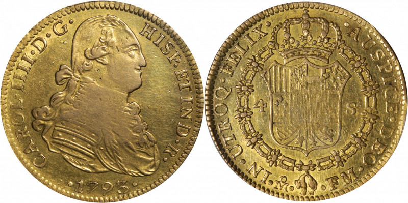 MEXICO. 4 Escudos, 1793-Mo FM. Mexico City Mint. Charles IV. PCGS Genuine--Clean...