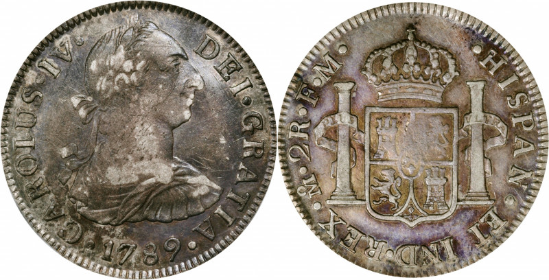 MEXICO. 2 Reales, 1789-Mo FM. Mexico City Mint. Charles IV. PCGS Genuine--Graffi...