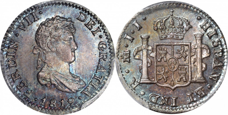 MEXICO. 1/2 Real, 1819-Mo JJ. Mexico City Mint. Ferdinand VII. PCGS MS-65.

KM...