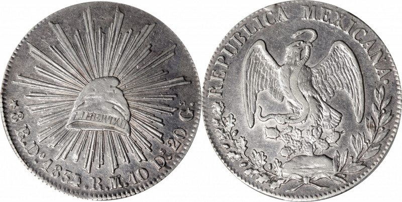 MEXICO. 8 Reales, 1834/3-Do RM/RL. Durango Mint. PCGS AU-50.

KM-377.4; DP-Do1...