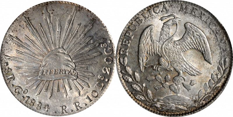 MEXICO. 8 Reales, 1884-Go RR. Guanajuato Mint. ANACS AU-58.

KM-377.8; DP-Go67...