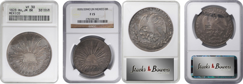 MEXICO. Duo of 8 Reales (2 Pieces), 1828 & 1830. Mexico City Mint. Both ANACS or...