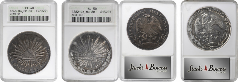 MEXICO. Duo of 8 Reales (2 Pieces), 1868 & 1882. Durango Mint. Both ANACS Certif...