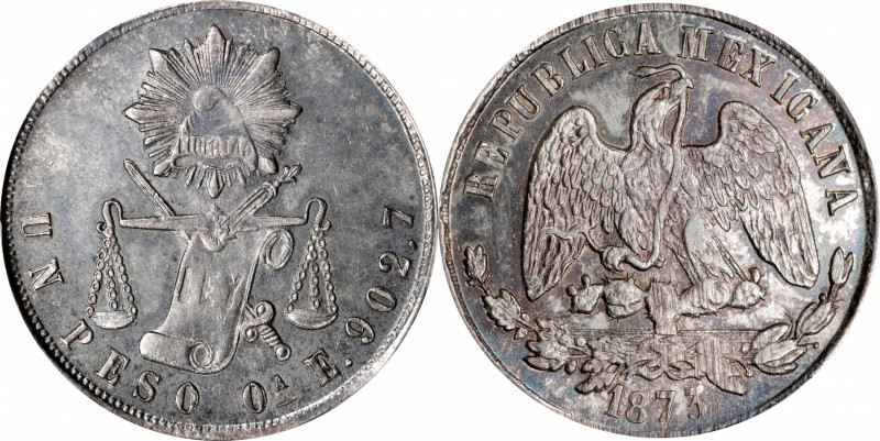 MEXICO. Peso, 1873-Oa E. Oaxaca Mint. PCGS MS-61.

KM-408.6. A nicely struck P...