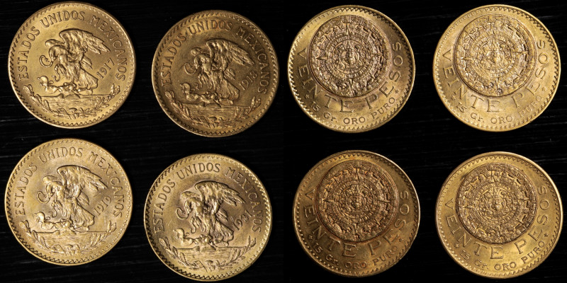 MEXICO. Quartet of Gold 20 Pesos (4 Pieces), 1917-21. Mexico City Mint. Average ...