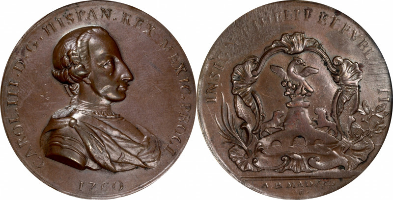 MEXICO. Charles III/Mexico City Bronze Proclamation Medal, 1760. Mexico City Min...