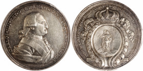 MEXICO. Charles IV/Guanajuato Silver Proclamation Medal, 1790. PCGS EF-45.

Obverse: Bust of Charles IV right, his name and titles around. Reverse: ...
