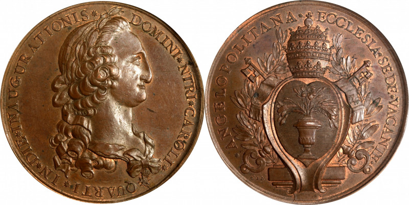 MEXICO. Charles IV/Puebla Bronze Proclamation Medal, ND (1788-1808). PCGS MS-63 ...