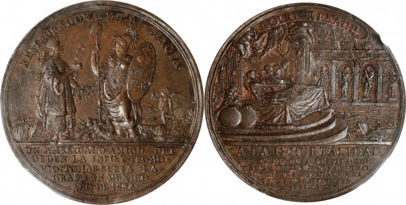 MEXICO. Ferdinand VII/Supreme Junta Bronze Proclamation Medal, 1808. PCGS MS-62 ...