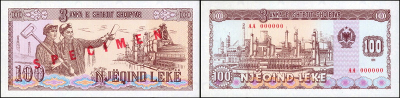 ALBANIA. Banka E Shtetit Shqiptar. 100 Leke, 1991. P-47s. Specimen. About Uncirc...