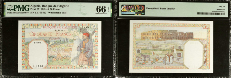 ALGERIA. Banque de l'Algerie. 50 Francs, 1942-45. P-87. PMG Gem Uncirculated 66 ...