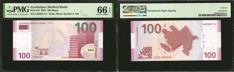 AZERBAIJAN. Merkezi Banki. 100 Manat, 2005. P-30. PMG Gem Uncirculated 66 EPQ.