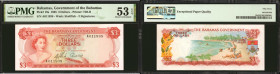 BAHAMAS. The Bahamas Government. 3 Dollars, 1965. P-19a. PMG About Uncirculated 53 EPQ.