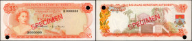 BAHAMAS. Bahamas Monetary Authority. 5 Dollars, 1968. P-29s. Specimen. Uncirculated.