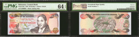 BAHAMAS. The Central Bank of the Bahamas. 20 Dollars, 1997. P-65a. Serial Number 1. PMG Choice Uncirculated 64 EPQ.

A nearly Gem example of this Se...